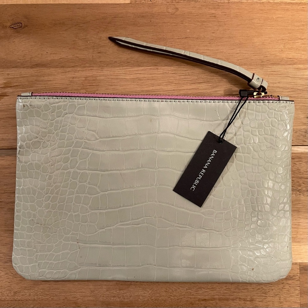 Banana Republic Croc-Embossed Wristlet Clutch - Light Green/Pink
